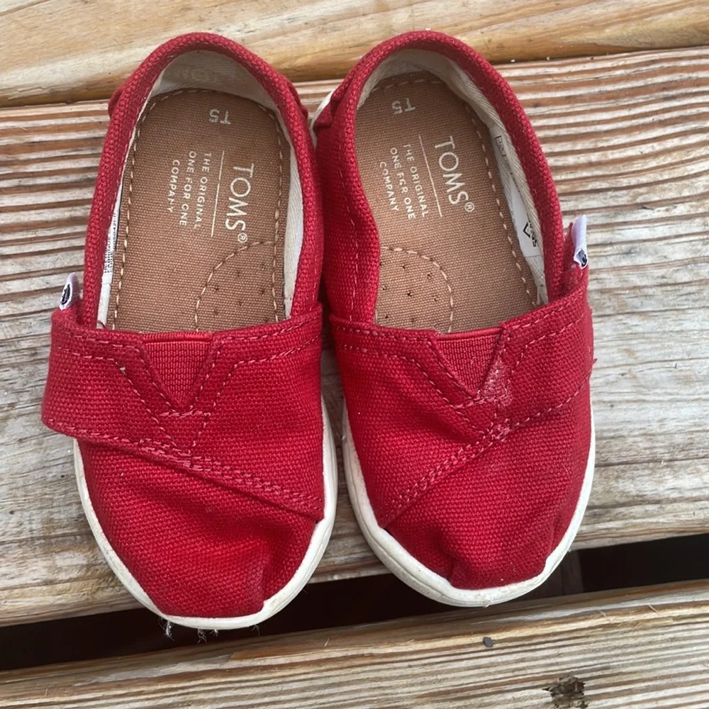TOMS Red Canvas Alpargata Slip-On Shoes Toddler Size 5T